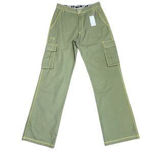 Artistix Womens Utilitarian Twill Cargo Pants Straight Leg Green Embroidered 30